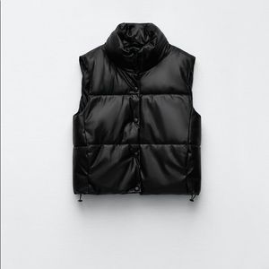 Zara Womens Black Leather Puffer Size Small